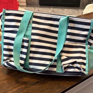 Thirty-One Navy and Teal Striped Tote Bag